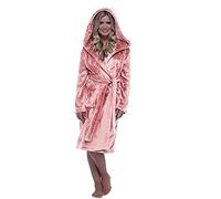 Peignoir léger pour femme - Peignoir de bain en peluche douce et moelleuse avec capuche, manches longues, couleur unie, manteau chaud super doux, vêtement d'intérieur confortable, rose, XL