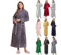 Peignoir long chaud pour femme - En coton - Sans capuche - Manches longues - Kimono élégant - En peluche - Vêtement d'intérieur - Vêtement d'intérieur - Vêtement de détente - Avec poches - Peignoir