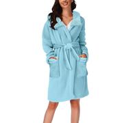 Peignoir long en peluche pour femme - Peignoir à capuche - Avec ceinture et poches latérales - En polaire - Robe de chambre décontractée - Automne - Hiver - Confortable - Grande taille - Vêtement