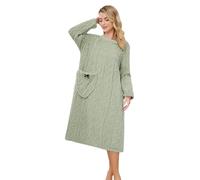 Peignoir long en polaire corail uni avec poches, design tricoté et col rond pour un confort ultime et une chaleur à la maison, vert, XL