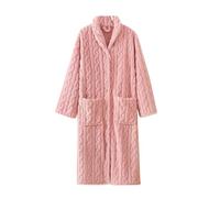 Peignoir long en polaire pour femme, robe de bain en polaire jacquard épaisse avec boutons et poches, confortable et douce, pour l'hiver, l'automne, le repos, le spa, vêtements de maison confortables