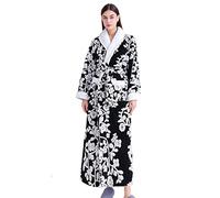 Peignoir long en polaire sherpa chenille pour femme - En peluche chaude - Motif jacquard, 1-Noir, Medium