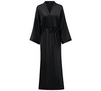 Peignoir long en satin doux pour femme - Robe de chambre longue en soie - Kimonos, noir uni, Large-X-Large