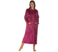 Peignoir long et doux au toucher, avec fermeture Éclair avant, motifs en relief, pour femmes, petite à grande taille, 38 à 52 - Bleu - 40