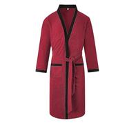 Peignoir long et léger en tissu éponge pour homme - Kimono japonais - Pyjama doux pour homme - Manteau de chambre en peluche - Peignoir long - Couleur unie - Vêtement d'intérieur, O vin, XXL