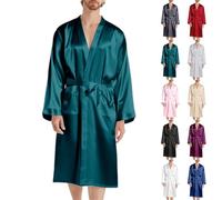 Peignoir pour homme en soie légère et fine - Peignoir court - Kimono sexy - Avec ceinture - Vêtement d'intérieur élégant - Avec poches - Sans capuche - Peignoir de voyage, vert, L