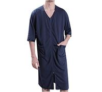 Peignoir pour homme et femme - Absorbant l'eau - Séchage rapide - Couleur unie - Cardigan - Chemisier avec fermeture éclair ouverte - Pyjama à manches trois-quarts - Chemise de nuit