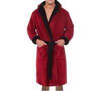 Peignoir pour homme noir - Peignoir à capuche pour homme - Ensemble de vêtements de nuit d'hiver chaud long et moelleux - Col long - Doux et chaud - Vêtement de nuit élastique - S-5XL, rouge, M