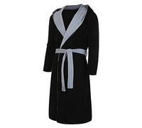 Peignoir pour homme - Vêtement de nuit - Noir - Peignoir pour homme - Avec capuche - Ensemble de vêtements de nuit d'hiver chaud et long - Col long - Doux et chaud - Élastique, O Noir., 3XL