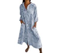 Peignoir Satin Femme Robes de Printemps et d'été pour Femmes, Boho, Motif Floral, col à, boutonné, Vacances, Plage, Longue Robe Fluide Peignoir Essentiel Ensemble Nuisette (Light Blue, XXXXL)