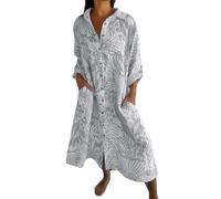 Peignoir Satin Femme Robes de Printemps et d'été pour Femmes, Boho, Motif Floral, col à, boutonné, Vacances, Plage, Longue Robe Fluide Peignoir Essentiel Ensemble Nuisette Peignoir (Grey, XXL)