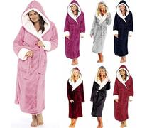 Peignoir thermique grande taille pour femme - Peignoir chaud à capuche - Longueur totale - Peignoir épais - Confortable et moelleux - Peignoir de luxe surdimensionné avec poches et ceinture, noir