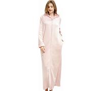 Peignoir unisexe à capuche avec fermeture éclair, longue chemise de nuit chaude d'hiver pour la maison et l'extérieur, couleur : rose, taille M