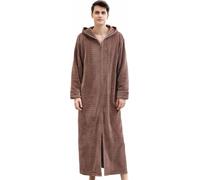 Peignoir unisexe à capuche avec fermeture éclair, longue chemise de nuit chaude d'hiver pour la maison et l'extérieur, couleur : marron, taille XL