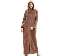 Peignoir unisexe à capuche avec fermeture éclair, Longue chemise de nuit chaude d'hiver pour la maison et l'extérieur, Couleur : Marron, Taille M