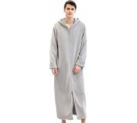 Peignoir unisexe à capuche avec fermeture éclair, longue chemise de nuit chaude d'hiver pour la maison et l'extérieur, couleur : gris, taille XL