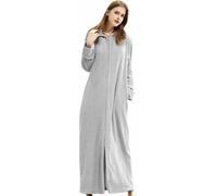 Peignoir unisexe à capuche avec fermeture éclair, Longue chemise de nuit chaude d'hiver pour la maison et l'extérieur, Couleur : Gris, Taille M