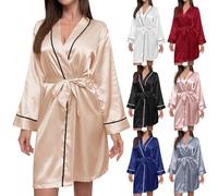 Peignoirs de bain pour femme - Robe de chambre kimono en satin lisse - Col en V - Léger et décontracté - Pour fête de mariage - Vêtement de nuit doux avec cordon de serrage - Longueur genou, rose gold