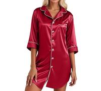 Peignoirs Femme - Peignoir Doux Et Confortable pour avec Col À Revers Vêtement de Nuit Basique pour Tous Les Jours pour Toutes Les Saisons (Red XXL)