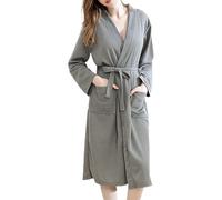 Peignoirs gaufrés pour femmes, robes de chambre fines pour femmes, peignoir kimono de couleur pure, peignoir long décontracté à col en V avec poches, peignoirs de bain amples et légers, vêtements de