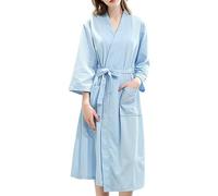 Peignoirs gaufrés pour femmes, robes de chambre fines pour femmes, peignoir kimono de couleur pure, peignoir long décontracté à col en V avec poches, peignoirs de bain amples et légers, vêtements de