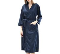 Peignoirs gaufrés pour femmes, robes de chambre fines pour femmes, peignoir kimono de couleur pure, peignoir long décontracté à col en V avec poches, peignoirs de bain amples et légers, vêtements de