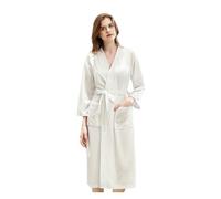 Peignoirs Homme Spring And Summer Waffle Bathrobe Men And Women Sauna Clothing Sweatshirt Robe Men's Homewear(White-woman,M)