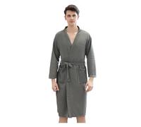 Peignoirs Homme Spring And Summer Waffle Bathrobe Men And Women Sauna Clothing Sweatshirt Robe Men's Homewear(Grey-man,L)
