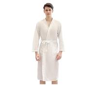 Peignoirs Homme Spring And Summer Waffle Bathrobe Men And Women Sauna Clothing Sweatshirt Robe Men's Homewear(White-man,XL)