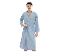 Peignoirs Homme Spring And Summer Waffle Bathrobe Men And Women Sauna Clothing Sweatshirt Robe Men's Homewear(Azure-man,XL)