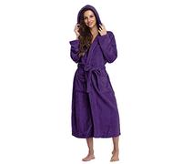 Peignoirs pour femmes - Peignoir moelleux avec capuche pour femmes - Peignoir absorbant en coton éponge - Robe de bain à manches longues style V col - Robe polaire confortable unisexe pour adultes