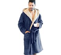 Peignoirs pour Hommes Robe De Chambre en Polaire avec Capuche Robe De Nuit Extra Chaude en Peluche Peluche Grande Et Grande Maison Manteaux Pyjamas (Color : Blue Short, Size : L-110cm)