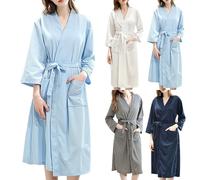 Peignoirs pyjamas pour femmes grande taille - Robes de chambre en coton léger, vêtements de détente d'hiver, robe de matin, vêtements en molleton, peignoirs avec poches, peignoir de bain, gris, XL