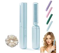 Peignon De Coiffure En CéRamique De Cendres, Peigne De Coiffure En CéRamique De CèDre Et De Cendres, CréEr Des Cheveux Lisses, 3 TempéRature RéGlable, Rechargeable(Blue*1)