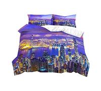 PEIHUODAN 1/2 Personne Parure de Lit New York London Paris Tour Eiffel Opéra de Sydney City Paysage Polyester Hommes Ensemble de literie Housse de Couette et Taie d'oreiller (Couleur2,200_x_200_cm)