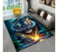 PEIHUODAN Animaux 3D Tapis de Sol Chambre Adolescent Garçon, Cool Léopard Tigre des Forêts Attrape-rêves Loup Impression Antidérapant Tapis pour Salon Chambre Salle de Jeux, 100x200 cm, Color 2