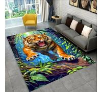 PEIHUODAN Animaux 3D Tapis de Sol Chambre Adolescent Garçon, Cool Léopard Tigre des Forêts Attrape-rêves Loup Impression Antidérapant Tapis pour Salon Chambre Salle de Jeux, 80x160 cm, Color 3