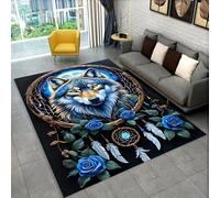 PEIHUODAN Animaux 3D Tapis de Sol Chambre Adolescent Garçon, Cool Léopard Tigre des Forêts Attrape-rêves Loup Impression Antidérapant Tapis pour Salon Chambre Salle de Jeux, 100x200 cm, Color 6