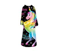 PEIHUODAN Arc-en-Ciel Licorne Couverture avec Manches Enfants Garçons Filles Automne Hiver XXL Canapé TV Fuzzy Couverture 3D Fleurs Licorne Couverture Chaude Flanelle Blanket (Jaune,S 115x130 cm)