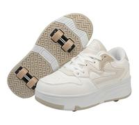 PEIHUODAN Chaussure Roulette Enfant Garçons Filles avec 4 roulettes Chaussures A roulettes Retractable Basket Roller Réglables Adolescents pour Intérieur Extérieur (37,Beige)
