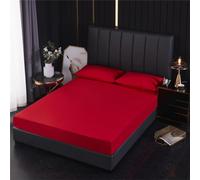 PEIHUODAN Drap-Housse Simple/Double - 30 CM De Profondeur Entretien Facile Drap-Housse Super Doux en Microfibre Brossée avec Poche élastique Drap-Housse en Coton Polyester Doux (Rouge,180x200cm)