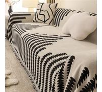 PEIHUODAN Grande Couverture De Canapé à Rayures Grises avec Pompons pour 1 2 3 4 Places, Jeté Tricoté Canapé, Fauteuil Doux Luxe Fauteuil, Love Seat Double Bed (Black,180X230 CM)