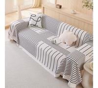 PEIHUODAN Housse de Canapé à Pompons Moderne Lignes Simples Blanc Gris Microfibre Ultra Douce - 1 Pièce, Toutes Saisons, Résistante à l'usure, Idéale pour Décoration Intérieure (180x320 cm)