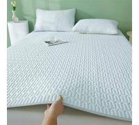 PEIHUODAN Housse de Matelas Rafraîchissante Soie Glacée, Drap Soie Glacée avec Taies d'oreiller, Couvre-lit Matelassé Simple Double, Lavable en Machine Anti-Dérapant pour Nuits Été, 200 * 220, Bleu