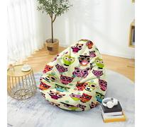 PEIHUODAN Housse Pouf Pas de Remplissage, Fleurs Oiseaux Feuilles Vertes Hibou 3D Pouf Poire Enfant Gaming, Polyester, pour Game, Lecture des Garçons Filles Aods Hommes Femmes, 70x80 cm, Color 2