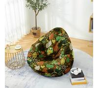 PEIHUODAN Housse Pouf Pas de Remplissage, Fleurs Oiseaux Feuilles Vertes Hibou 3D Pouf Poire Enfant Gaming, Polyester, pour Game, Lecture des Garçons Filles Aods Hommes Femmes, 80x90 cm, Color 1