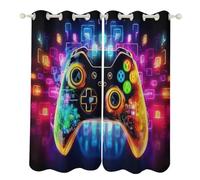 PEIHUODAN Jeu Vidéo Rideaux pour Salle de Jeux Orange Violet Manette Résumé Néon Monde Imaginaire Gaming Rideau Occultant pour Chambre d'enfant Drapé avec œillets (Purple,117x137 cm-2pcs)