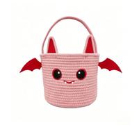 PEIHUODAN Panier à Bonbons Halloween Design Chauve-Souris (Rose) | Panier Rangement Corde de Coton avec Poignée, Seau Trick or Treat pour Enfants, 20x20x25 cm