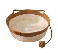 PEIHUODAN Panier pour Chat en Coton Tressé Lit Chats avec Queue De Jouet Design Oreille Mignon Coussin Respirant Toutes Saisons Niche Douillet pour Chaton Intérieur Nid (Couleur 1,M)
