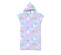 PEIHUODAN Poncho De Bain 6-11 Ans Enfant Fille Adulte, Licorne Arc-en-Ciel Cheval Poncho Surf Ado Fille Femme,Serviette Poncho A Capuche Peignoir Microfibre M L,Plage Serviette (L 75x110 cm,Mauve)